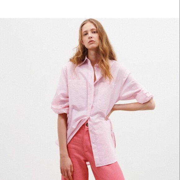 ZARA Pink Striped Oversized Shirt -  (Size Small) NEW WITH TAG! - Picture 7 of 7